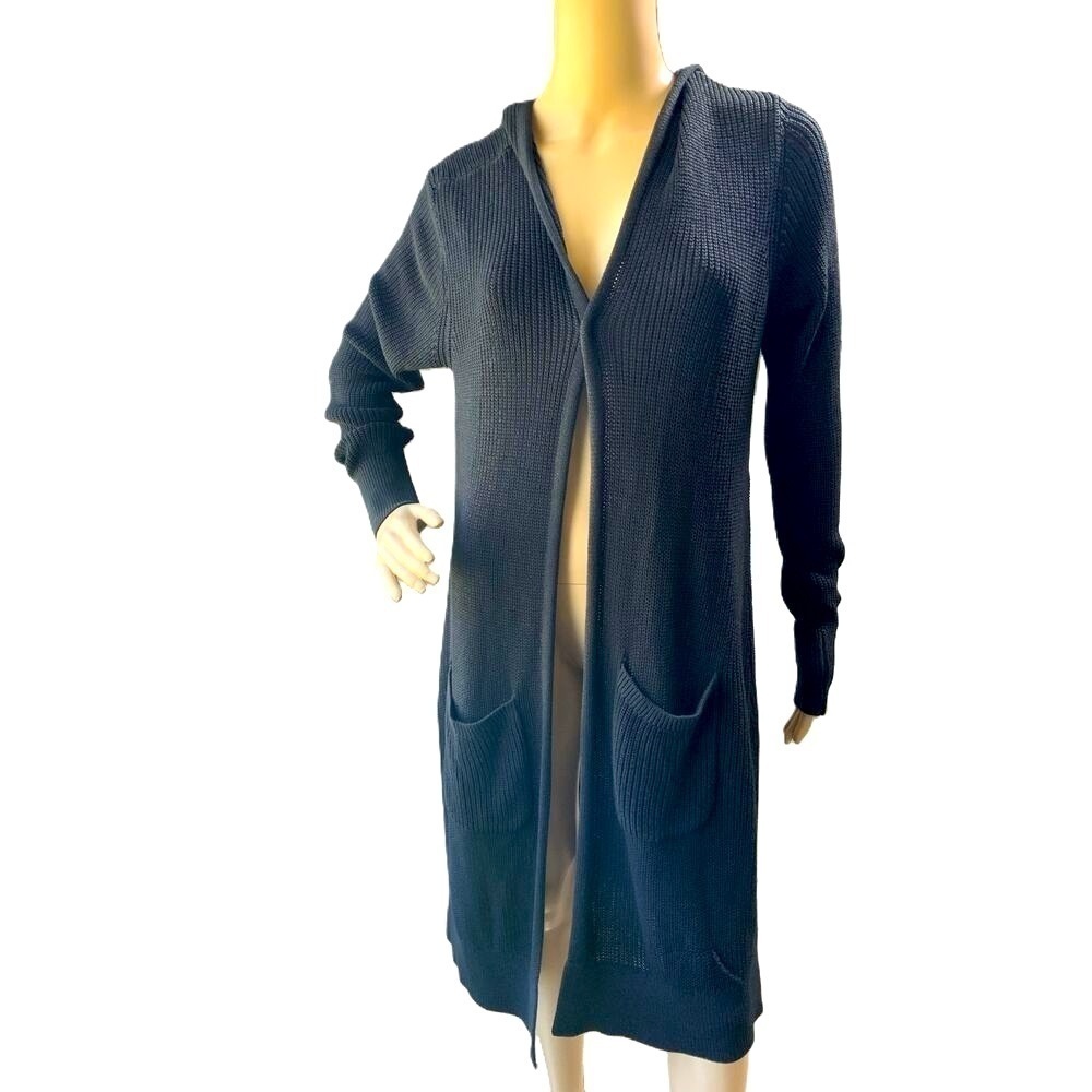 Soho New York & Co Black Long Sleeve Open Front Ribbed Knit Long Cardigan Size L